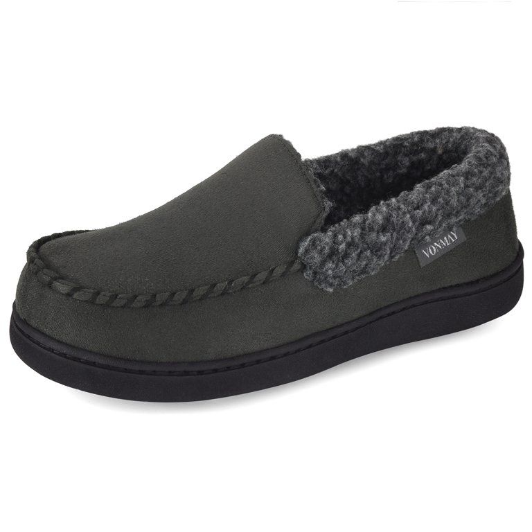 VONMAY Men's Moccasin Slippers Fuzzy House Shoes with Whipstitch Indoor Outdoor - Walmart.com | Walmart (US)