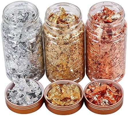 PLAZALA Gold Foil Flakes for Resin Tray Molds,3 Bottles Metallic Foil Flakes Leaf for Painting Ar... | Amazon (US)