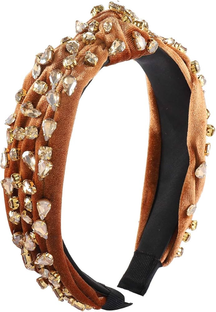 Rhinestone Headbands for Women Velvet Wide Crystal Hair Bands Knot Turban Headband for Girls Brid... | Amazon (US)