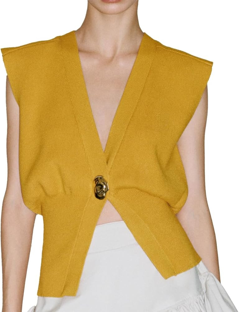 Women's Sweater Vest Sleeveless V-Neck Knit Tops Lightweight with Gold Leaf Button Down Cardigans | Amazon (US)