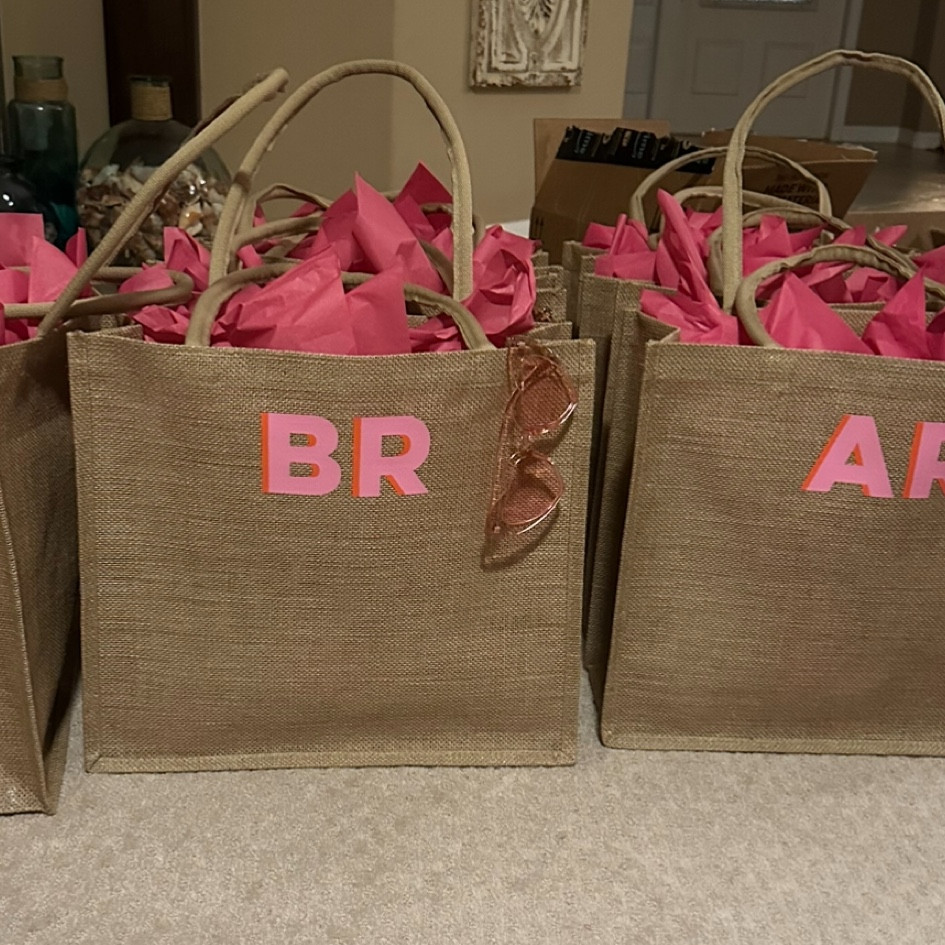 Bachelorette goody bags 

Gift bags | bride | bach | pink and Orange | jute bag | pjs 

#LTKunder100 #LTKwedding #LTKunder50