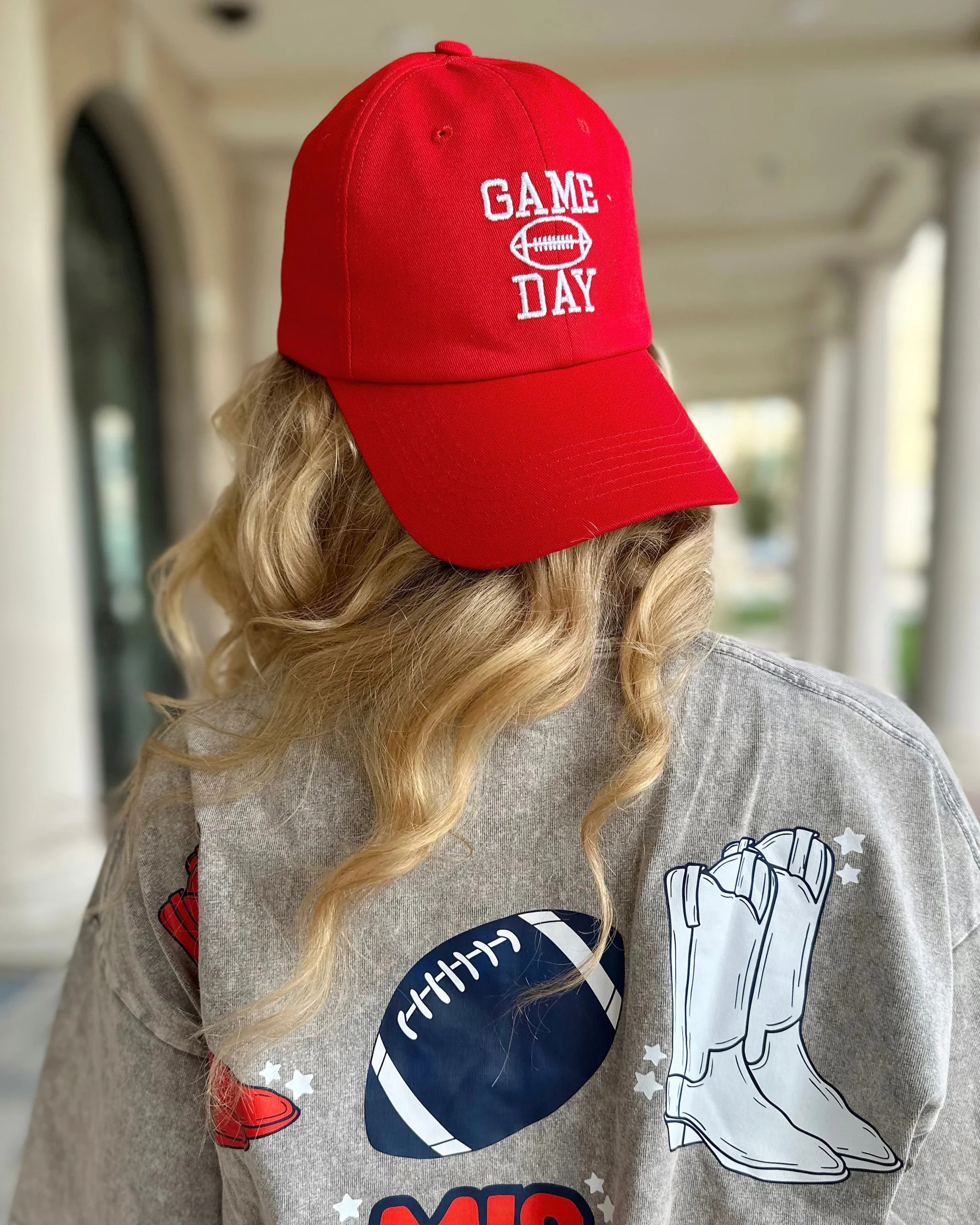 Red Cotton Embroidered “GAME DAY” Football Cap | Live Love Gameday®