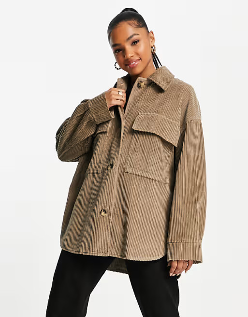 ASOS DESIGN cord shacket in stone | ASOS (Global)