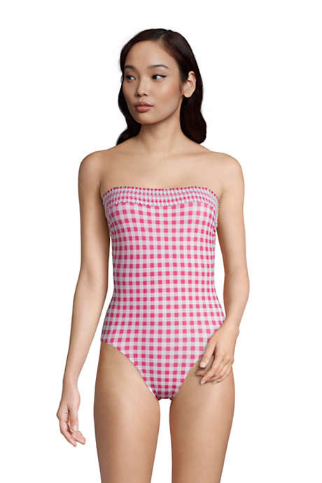 Draper James x Lands' End Women's Chlorine Resistant Bandeau One Piece Swimsuit Removable Straps | Lands' End (US)