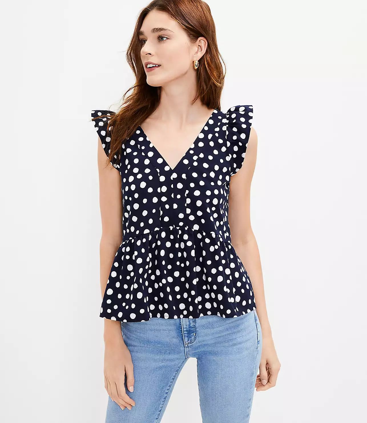 Zoo Dot Flutter Peplum Top | LOFT