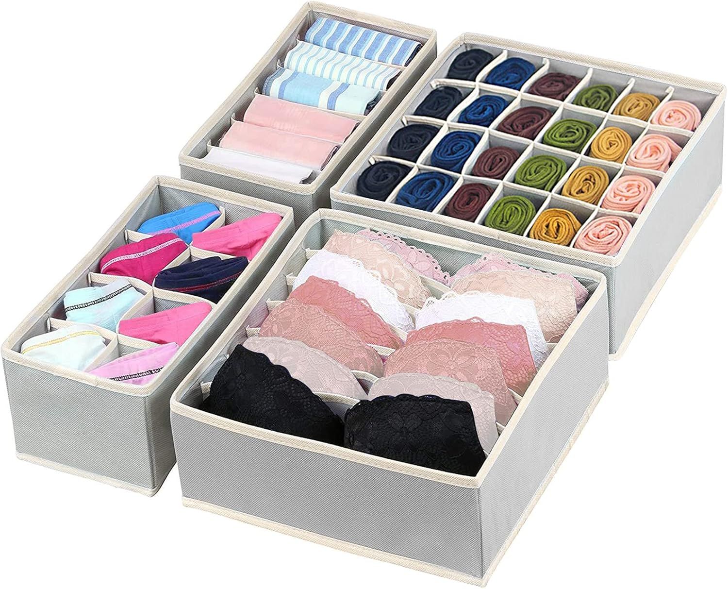 Underwear Drawer Organizer, 4 Pack Bra Sock Drawer Organizers For Women, Foldable Dresser Drawer ... | Amazon (US)