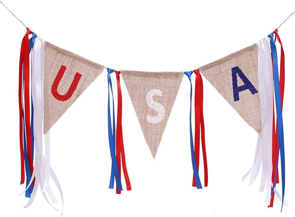 4th of July Decoration USA Burlap Banner with Tassels, US American Independence Day Party Decor f... | Amazon (US)