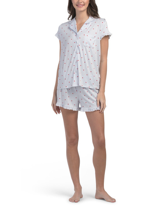 2pc Stripe Hearts Pajama Top And Shorts Set | TJ Maxx
