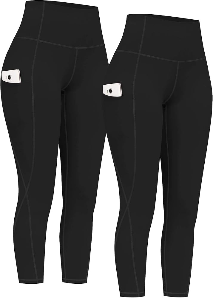 PHISOCKAT 2 Pack High Waist Yoga Pants with Pockets, Tummy Control Leggings, Workout 4 Way Stretc... | Amazon (US)