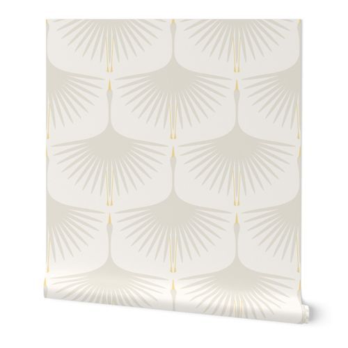 Art Deco Swans - 12" Wide Repeat - Off-White on Off-White Wallpaper bykaterhees | Spoonflower