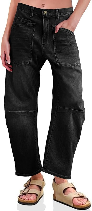 PLNOTME Womens Baggy Barrel Jeans Boyfriend High Waisted Wide Leg Cropped Ankle Denim Pants | Amazon (US)