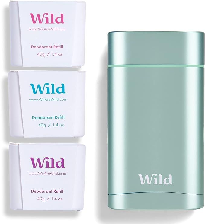 Wild - Natural Refillable Deodorant - Aluminium Free - Aqua Case with Refill Variety Pack (3 x 40... | Amazon (UK)
