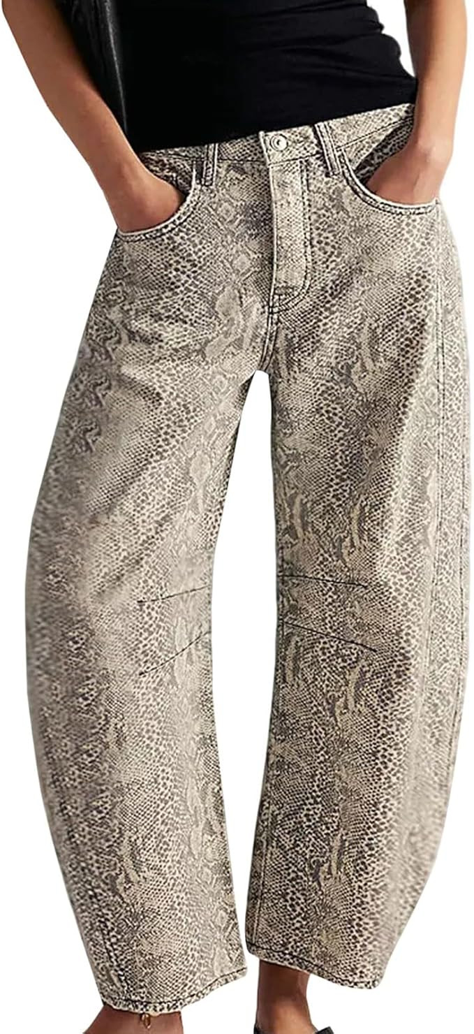 Baggy Barrel Jeans for Women Wide Leg Flared Jeans Sweatpants Y2k Patchwork Trendy Baggy Boyfrien... | Amazon (US)