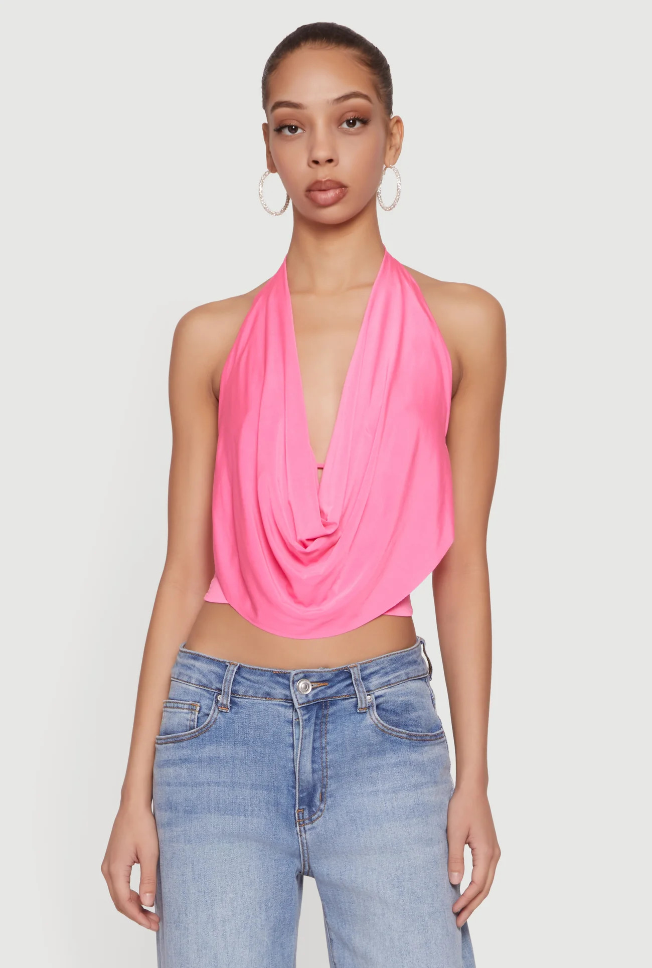 Cowl Neck Halter Crop Top | Rainbow Shops