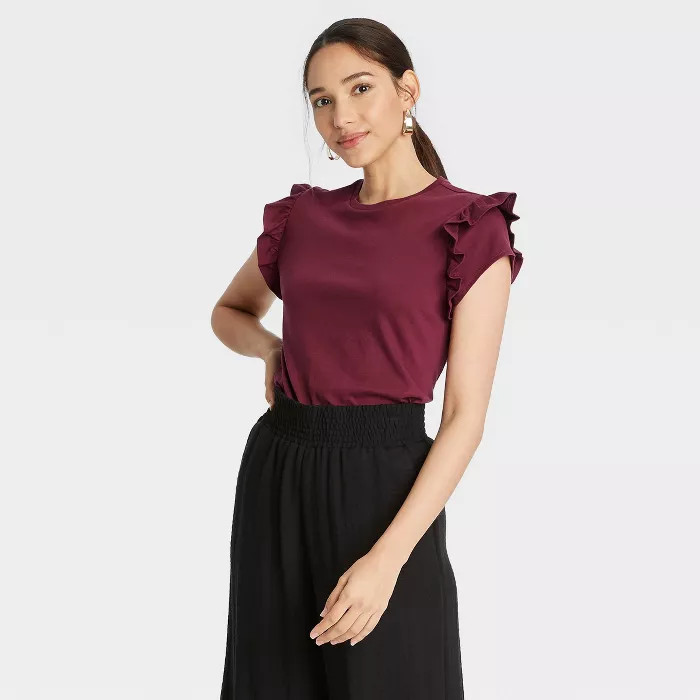 Women's Flutter Short Sleeve Ruffle T-Shirt - A New Day™ | Target