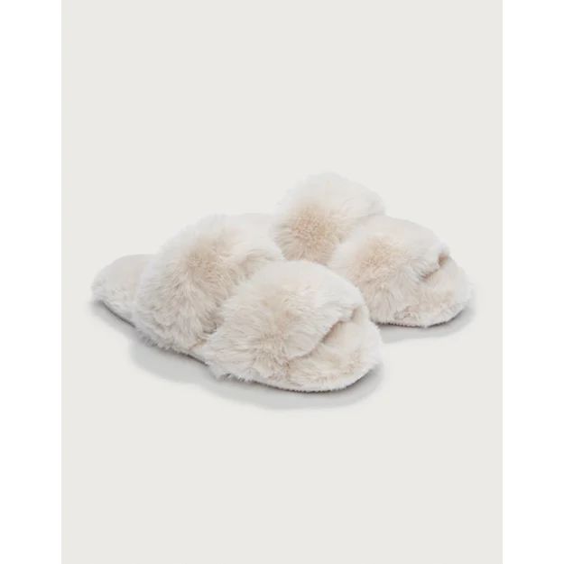 Faux-Fur Strap Slider Slippers | The White Company (UK)