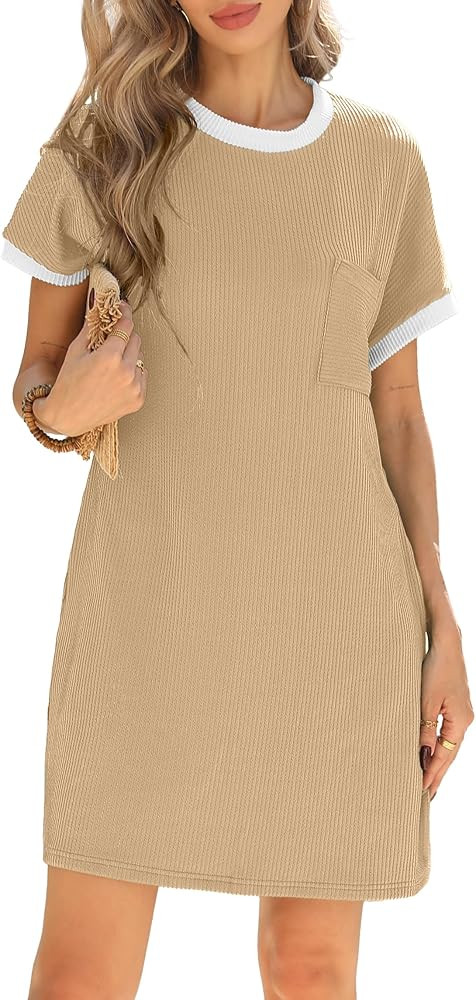 HiMONE Womens Casual Dresses Vacation Tshirt Dress Crewneck Shift Shirt Summer Petite Dress XS-2X... | Amazon (US)