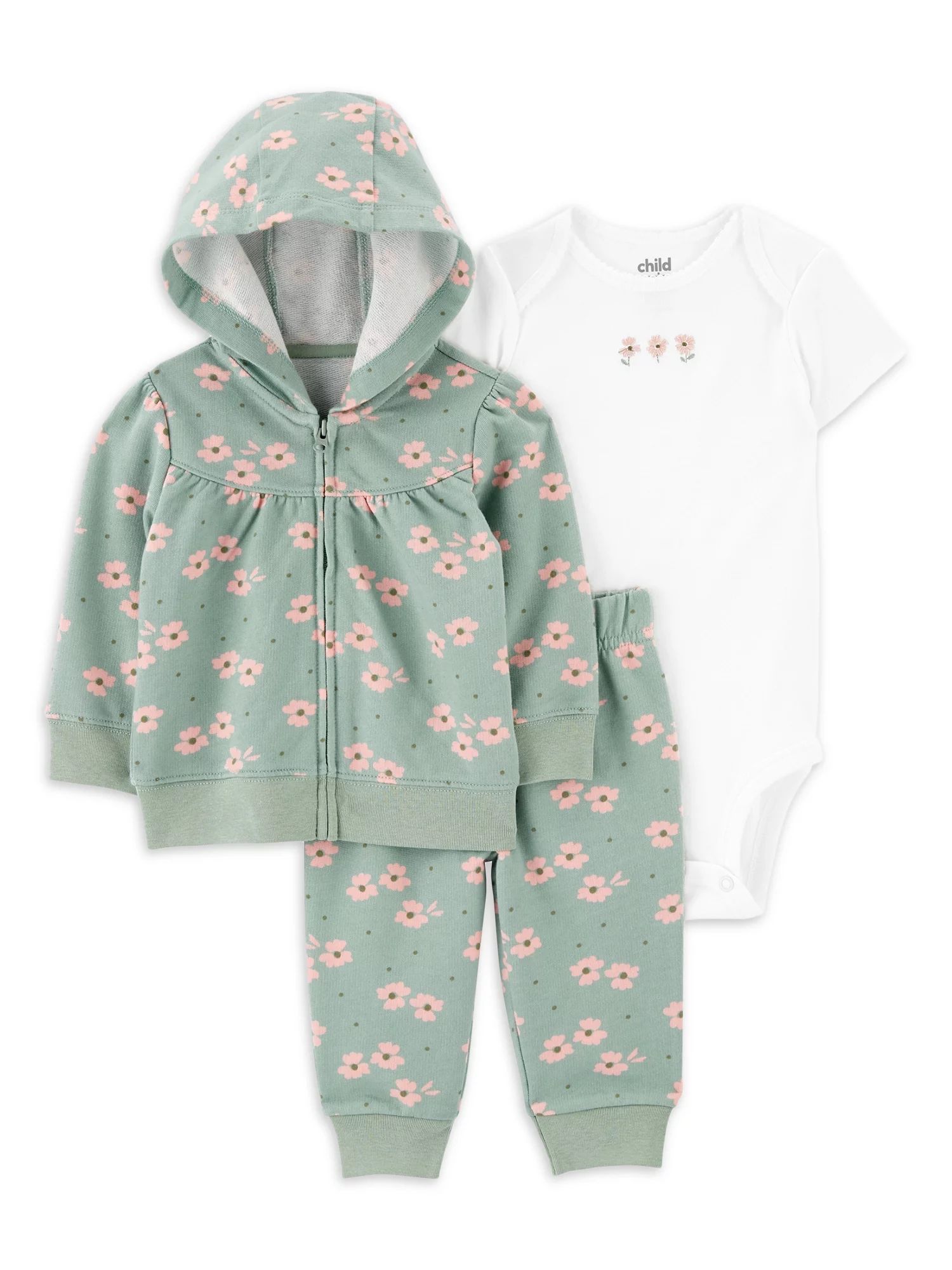 Carter's Child of Mine Baby Girls Sage Floral Cardigan Outfit Set, Sizes 0/3-24 Months | Walmart (US)