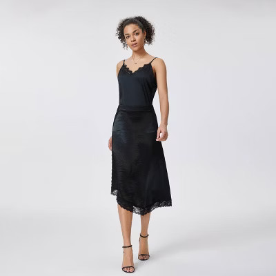 Women's Lace Insert Asymmetrical Skirt - A New Day™ Black L | Target