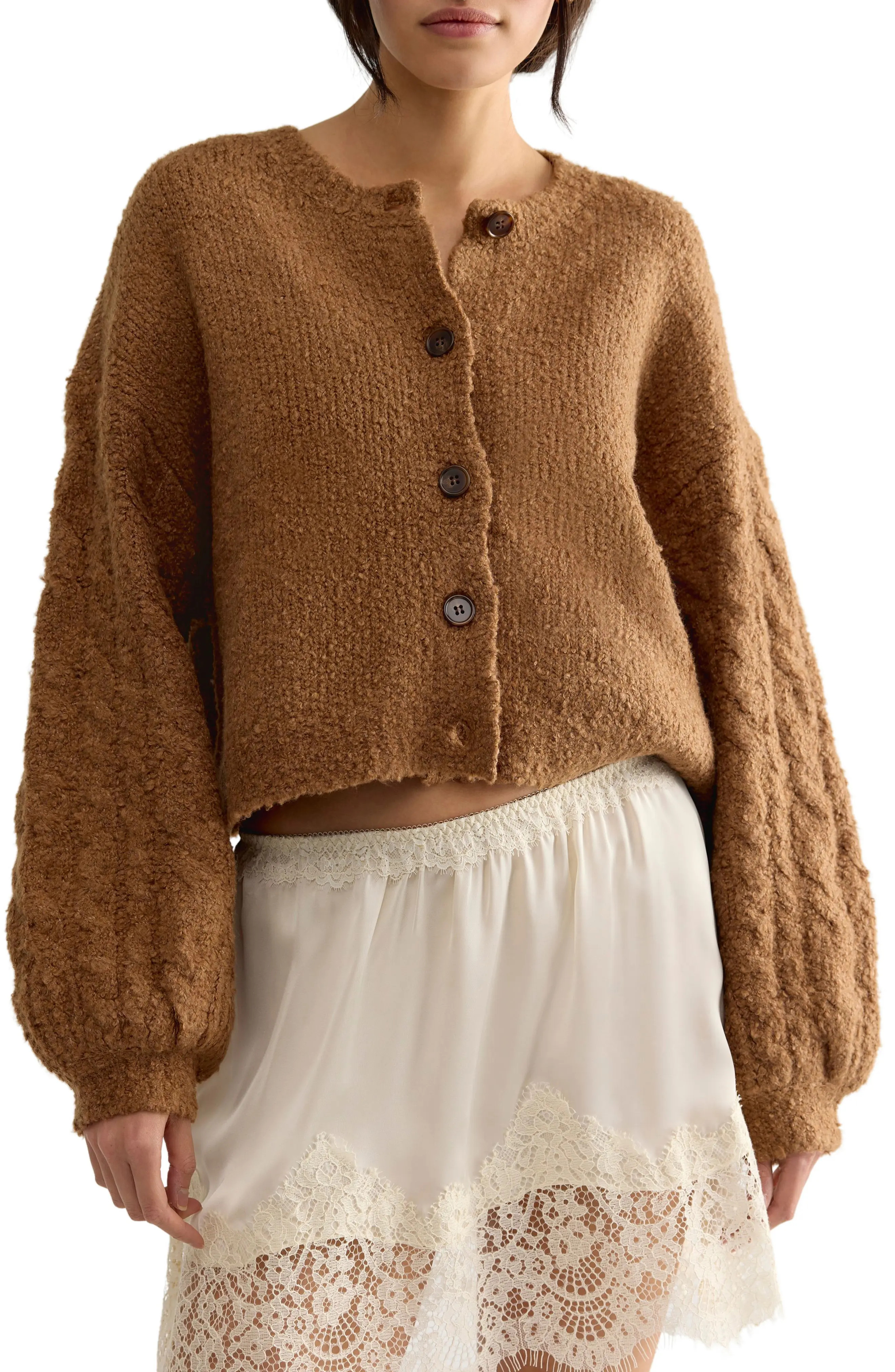 Free People Thistle Knit Cardigan in Macadmia at Nordstrom, Size X-Small | Nordstrom
