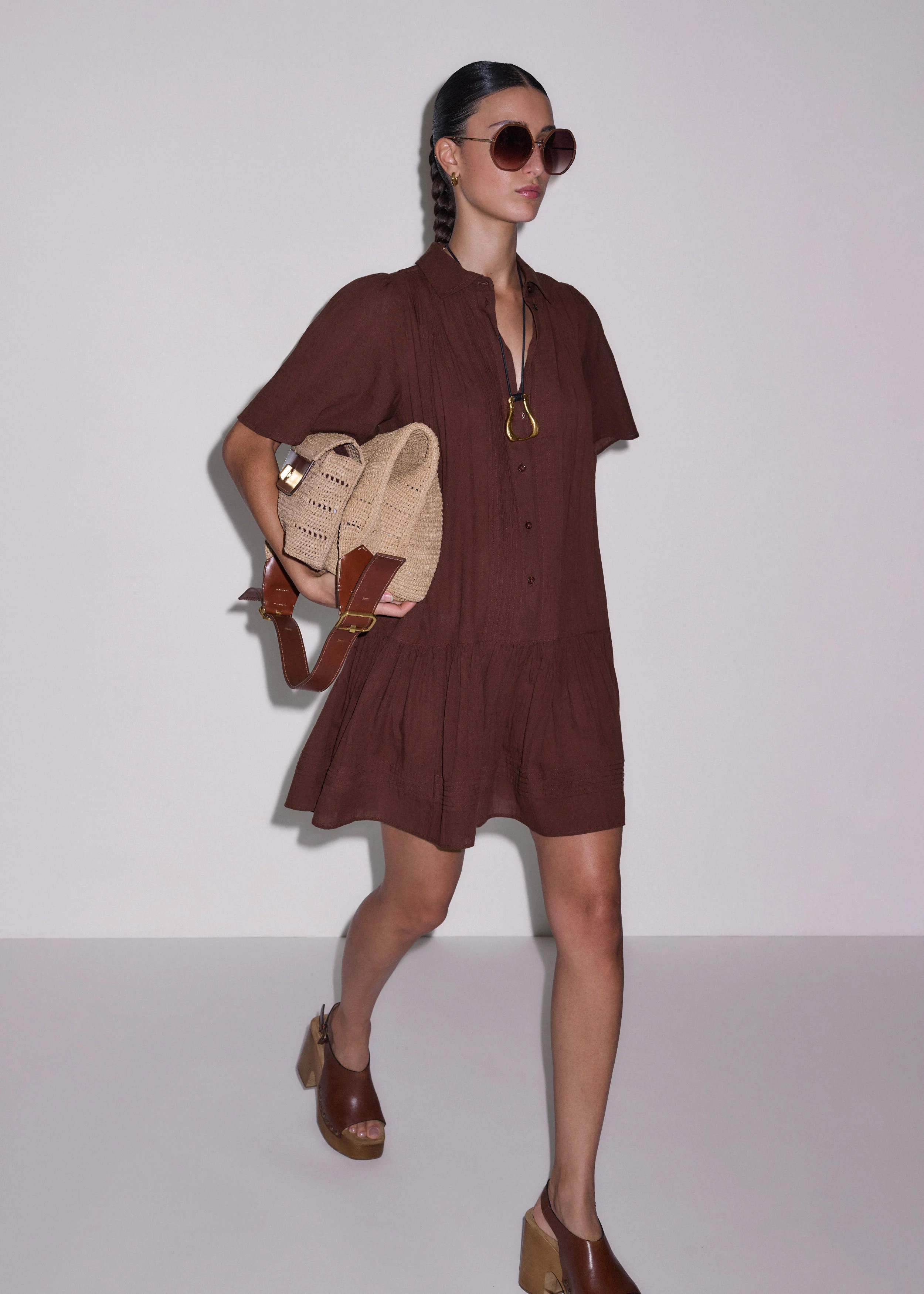 Women's Cinnamon Brown Mini Swing Dress | ME+EM | ME+EM US