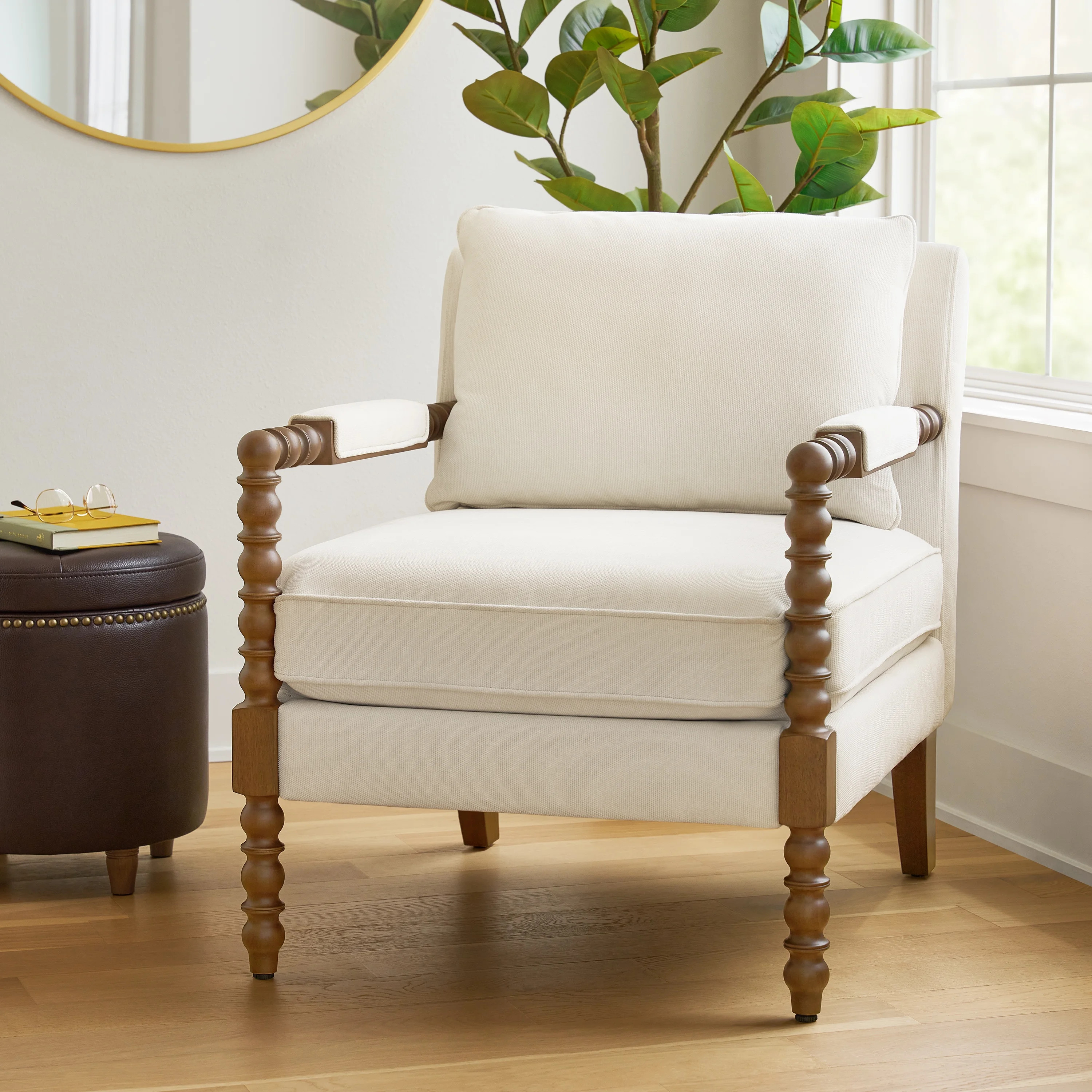 Pioneer Woman Harper Spindle Accent Chair, Antique White Fabric Upholstery | Walmart (US)