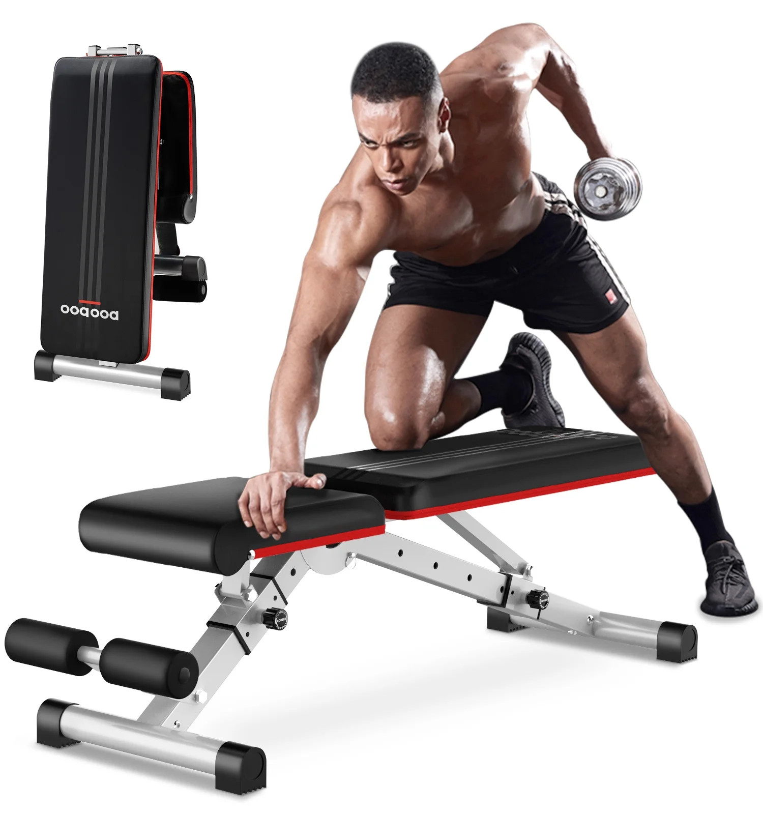 Pooboo Dumbbell Bench Workout Foldable Weight Bench 600 lbs with 6 Incline Adjustable and Thicken... | Walmart (US)