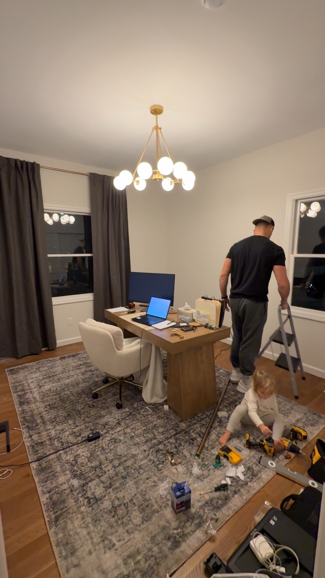Finally working on my office again. Curtains up! Was going to go light but glad I went dark. 

Curtains, office desk, office decor, rug, light fixture 

#LTKHome #LTKmomlife