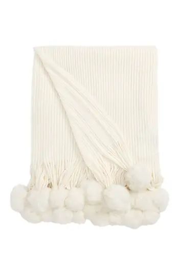 Echo Genuine Rabbit Fur Pompom Rib Knit Throw, Size One Size - Ivory | Nordstrom