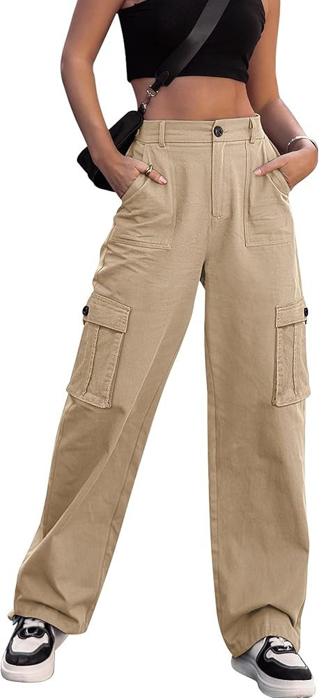ZMPSIISA Women High Waisted Cargo Pants Wide Leg Casual Pants 6 Pockets Combat Military Trousers | Amazon (CA)
