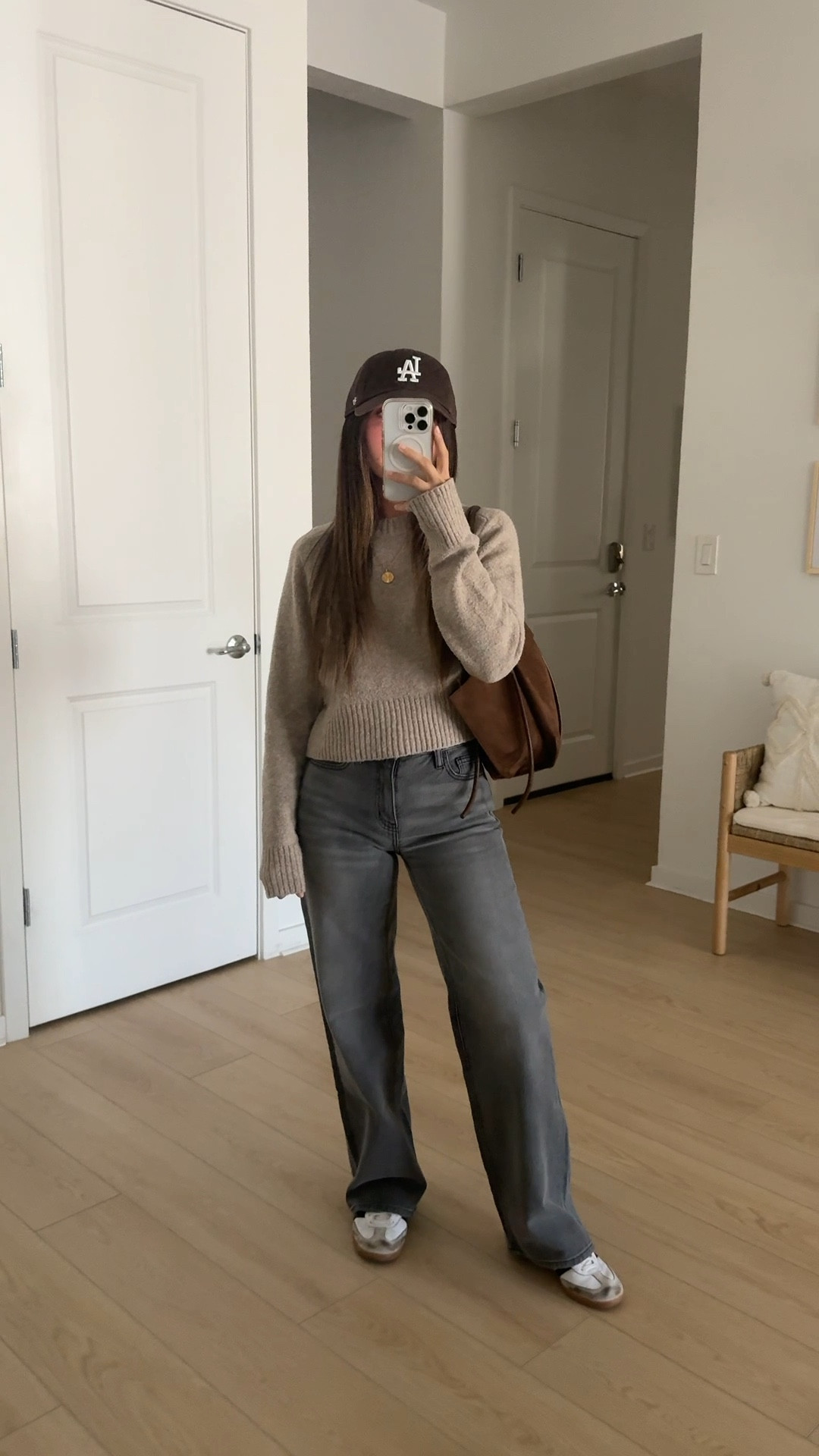 Loving these new relaxed straight leg jeans from Quince (I’m 5ft wearing size 24 inseam 30) they fit my waist perfectly and flatter my butt nicely | straight leg jeans outfit, spring outfits, grey jeans outfit, spring jeans, spring denim, straight leg denim, quince jeans, quince denim, brunch outfit, date night outfit, casual outfit, errands outfit, travel outfit, cropped sweater, spring sweater, adidas sneakers, adidas samba sneakers, adidas samba decon sneakers, brown suede tote, brown baseball hat, amazon fashion, spring fashion trends, neutral outfit, minimalist fashion // neutrallynicole, @neutrallynicole, neutrallynicole.com, Neutrally Nicole 

#LTKTravel #LTKSaleAlert #LTKootd #LTKPetite