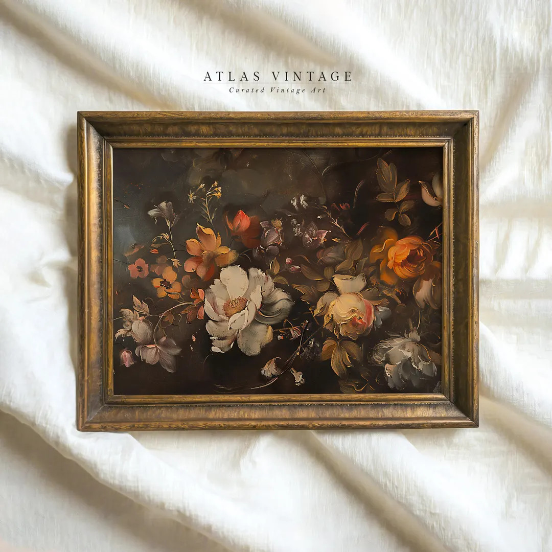 Vintage Autumn Floral Print Dark Fall Flower Painting Moody Botanical Room Decor Thanksgiving Pri... | Etsy (US)