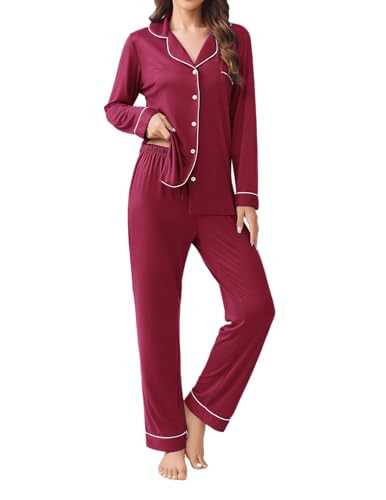 Ekouaer Womens Pajamas Set 2 Piece Button Down Pjs Soft Long Sleeve Top and Pants Sleepwear Set L... | Amazon (US)