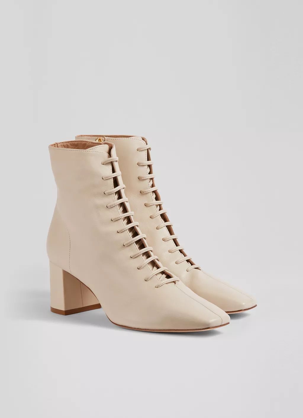 Arabella Cream Leather Lace-Up Ankle Boots | L.K. Bennett (UK)