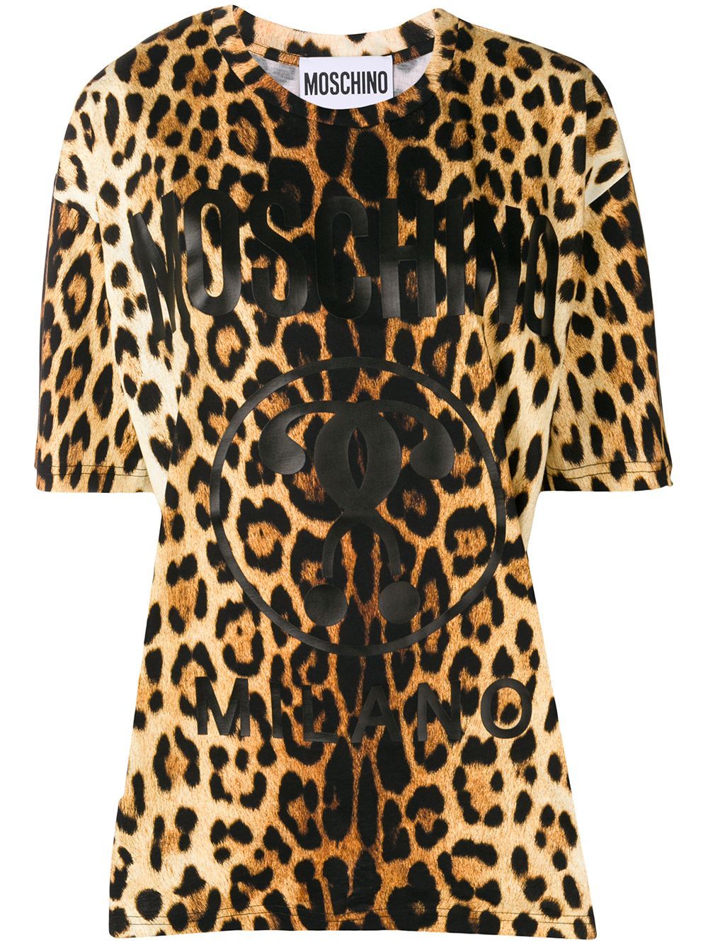 Moschino logo leopard-print T-shirt - Brown | FarFetch US