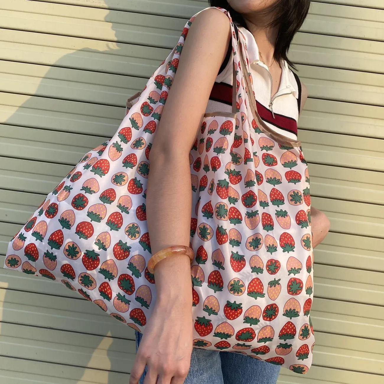 Strawberry Print Nylon Tote Bag, Reusable Grocery Shopping Bag, Foldable Large Capacity Shoulder ... | Temu Affiliate Program