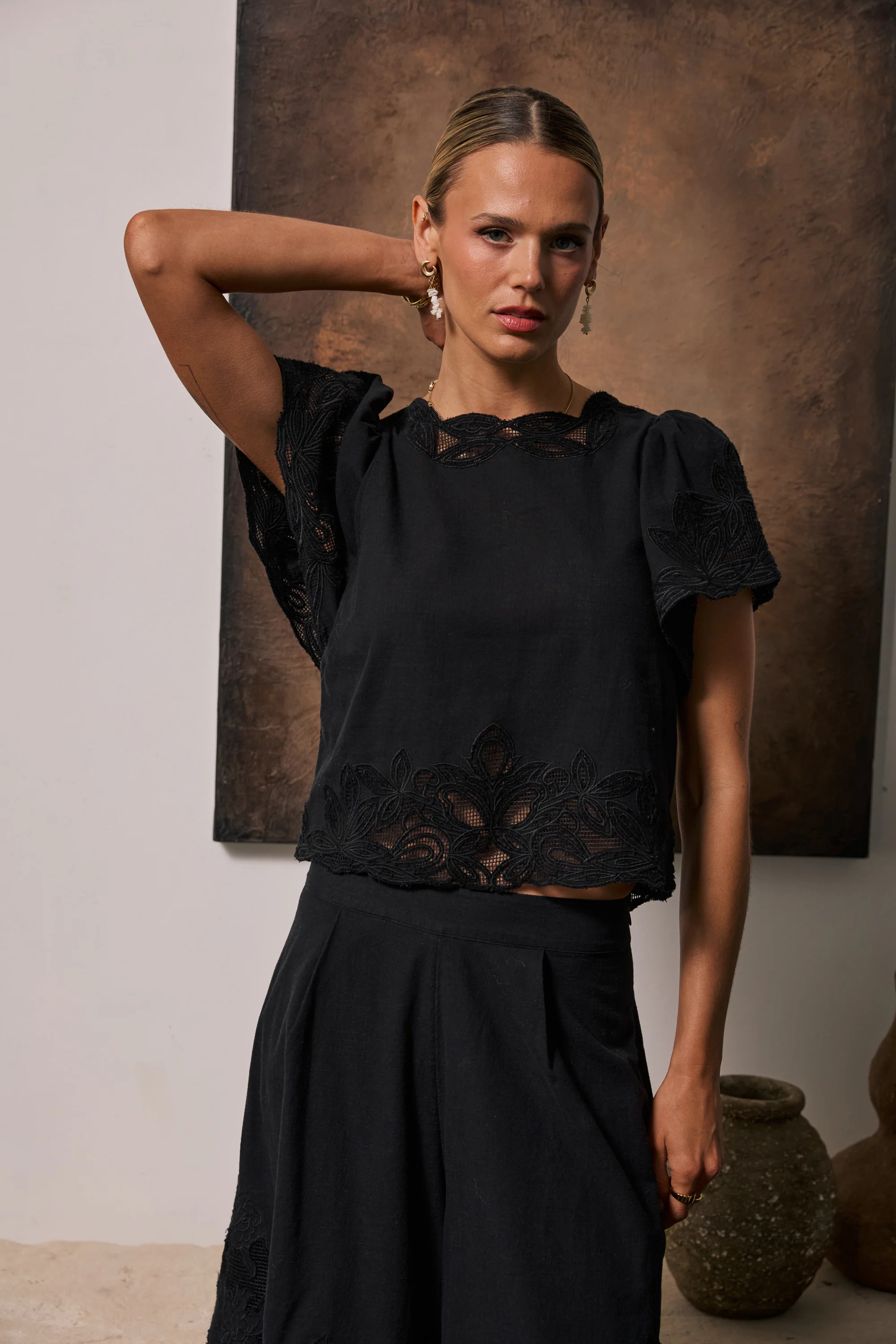 Molly Embroidered Top in Black | Böhme US