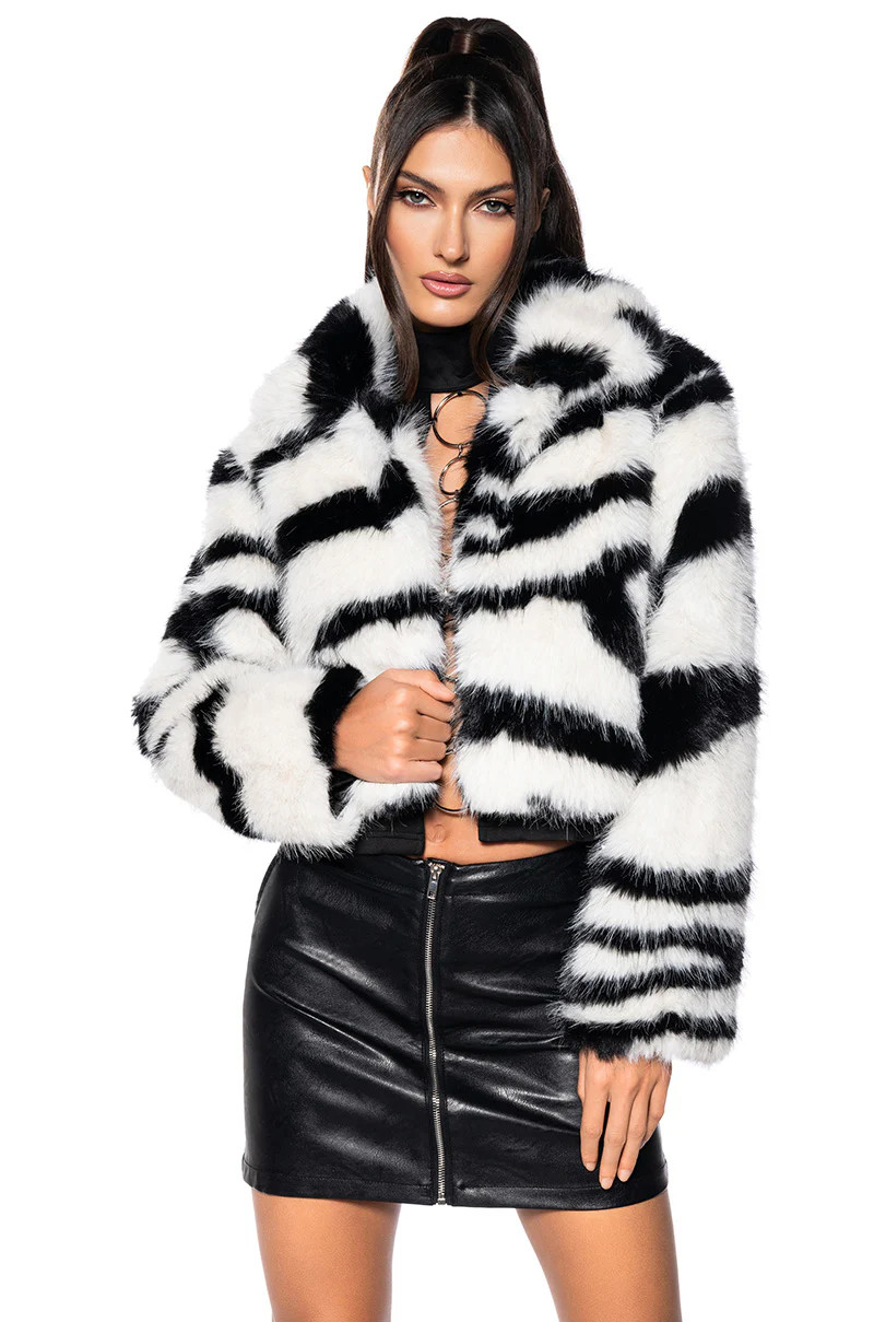 AZALEA WANG DAYANNE FAUX FUR ZEBRA COAT | AKIRA