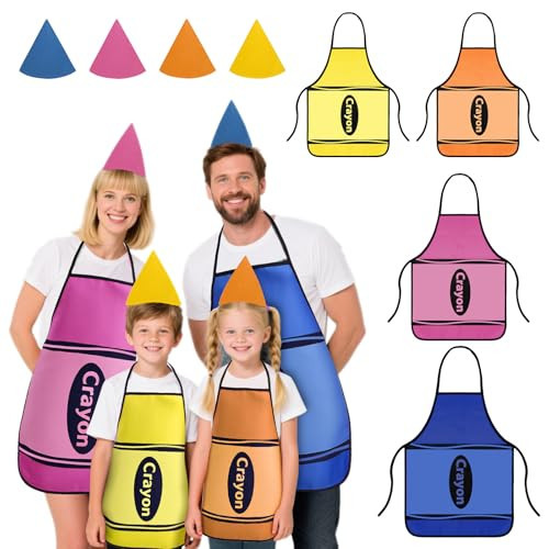 YIBOBO 4-Set Crayon Costume for Family, Matching Aprons and Cone Hats for Halloween Cosplay Fancy Dress Outfit (Pink, Blue, Orange, Yellow), Two Size | Amazon (US)