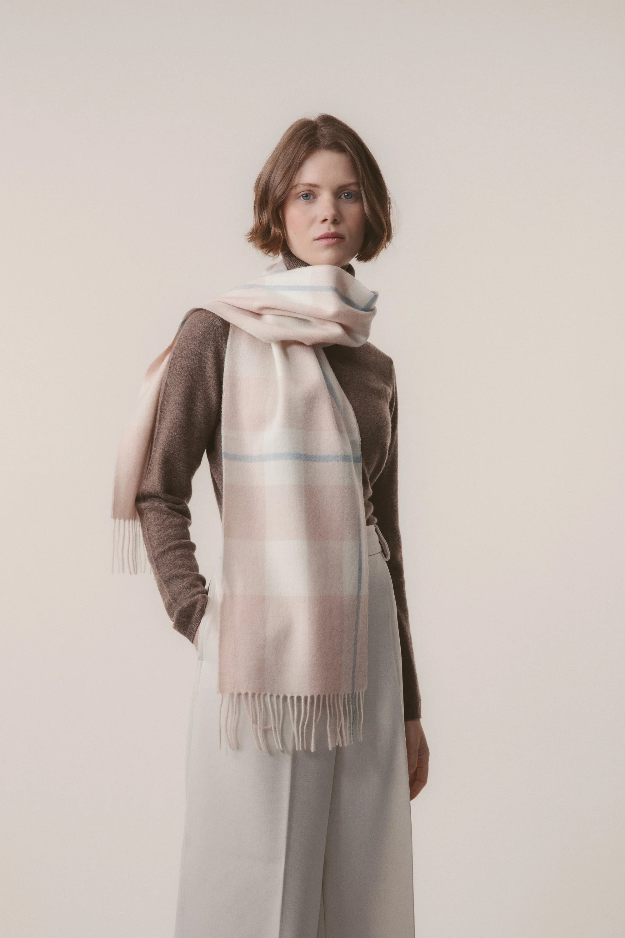 Contemporary Check Lambswool Scarf - Champagne Pink | Kiltane