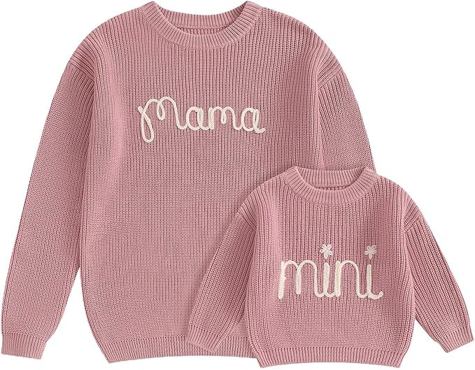 Mommy and Me Matching Outfits Mama and Mini Long Sleeve Crewneck Sweater Pullover Tops Mother Bab... | Amazon (US)