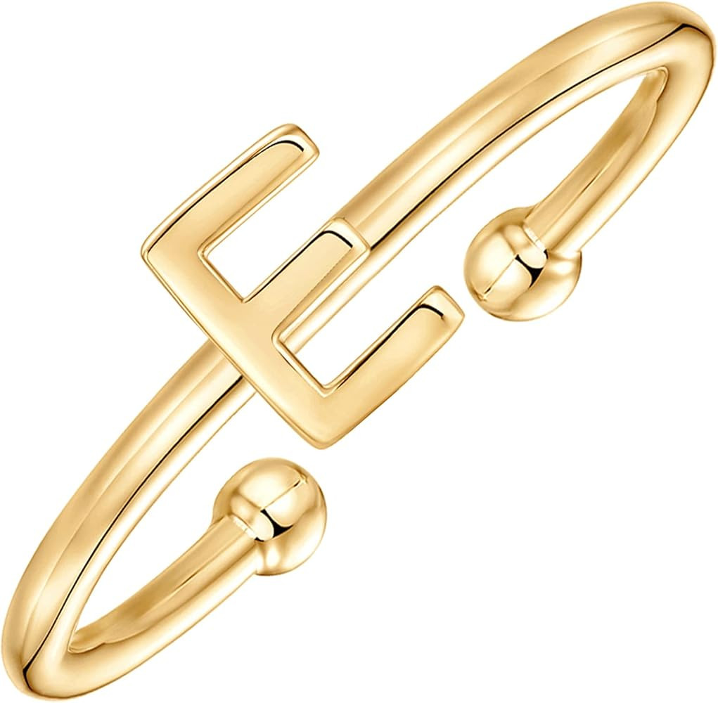 PAVOI 14K Gold Plated Initial Adjustable Ring | Womens Initial Ring | Fasion Ring Women | Amazon (US)