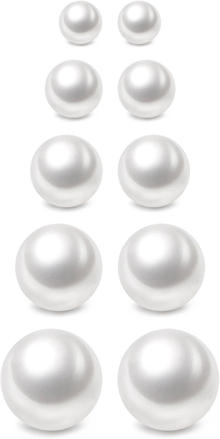 Charisma 3-7mm Composite Pearl Earrings Round Ball Pearls Stud Earrings Hypoallergenic 5 Pairs Mi... | Amazon (US)