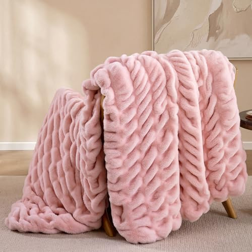 Smoofy Blush Pink Throw Blanket for Couch – Ultra Soft Cozy Plush Fluffy Blanket with Faux Rabbit Fur, Fuzzy Lightweight Fleece for Sofa, Bed & Office, Gift for Women, Home Room Decor Throw 50"x60" | Amazon (US)