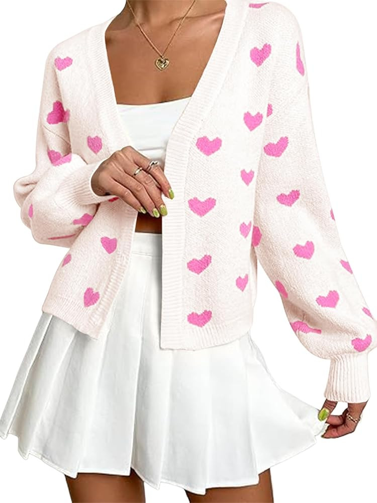 Women's Long Sleeve Floral Print Openg Front V Neck Knit Y2k Sweater Cardigan | Amazon (US)