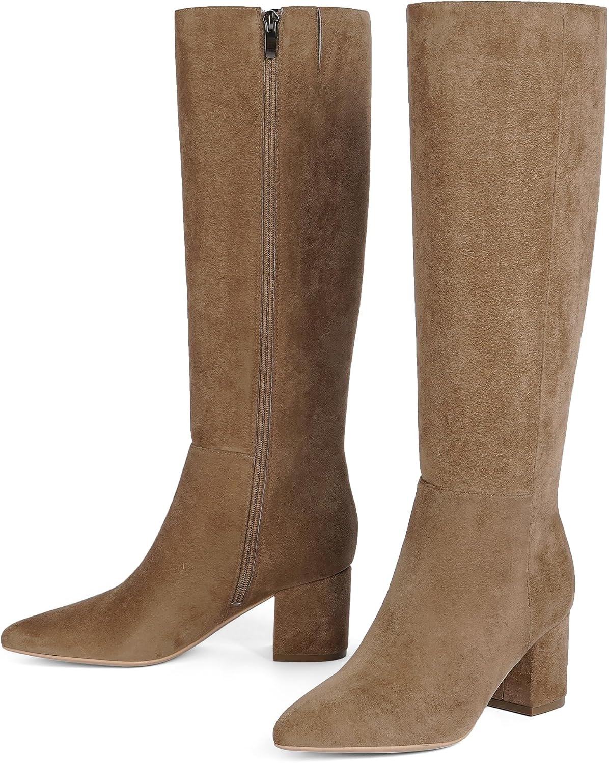 Womens Knee High Boots Chunky Low Heel Pointed Toe Tall Long Boots | Amazon (US)