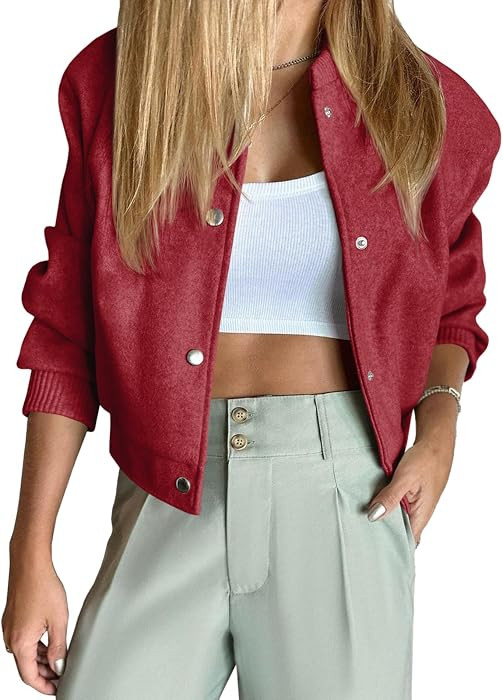 Tankaneo Womens Cropped Bomber Jacket Varsity Short Pea Coats Button Down Winter Casual Outerwear | Amazon (US)