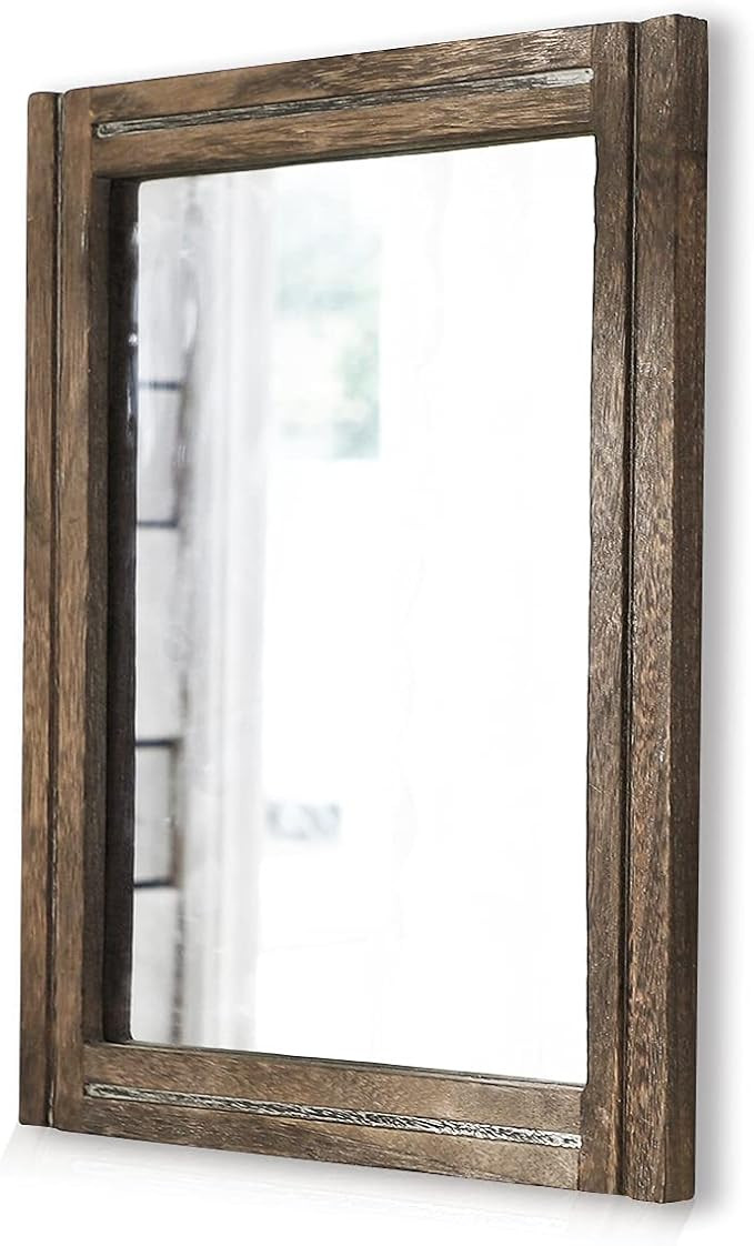 AAZZKANG Rustic Mirror Wood Frame Rectangle Wall Mirror Farmhouse Bedroom Bathroom Decorative Han... | Amazon (US)