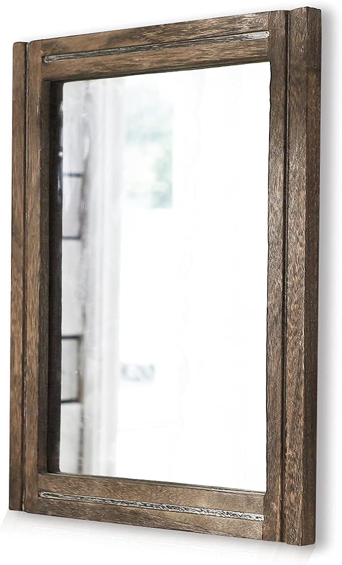AAZZKANG Rustic Mirror Wood Frame Rectangle Wall Mirror Farmhouse Bedroom Bathroom Decorative Han... | Amazon (US)