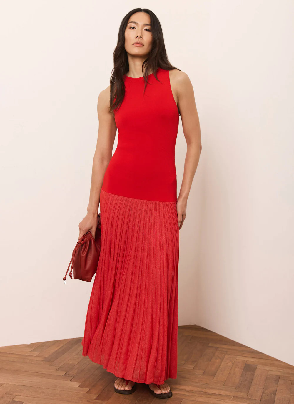 Red Knit Pleated Maxi Dress | Mint Velvet